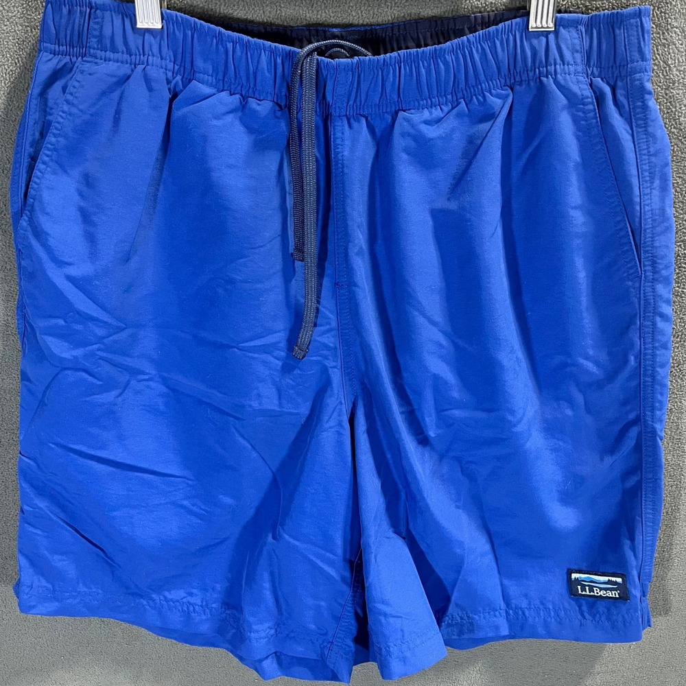 LL Bean Mens Supplex Nylon Shorts Blue Mesh Lined Swim Trunks 503783 Medium